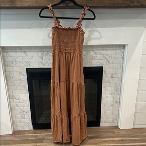 American Eagle Outfitters Brown tan Smocked tiered maxi Dress